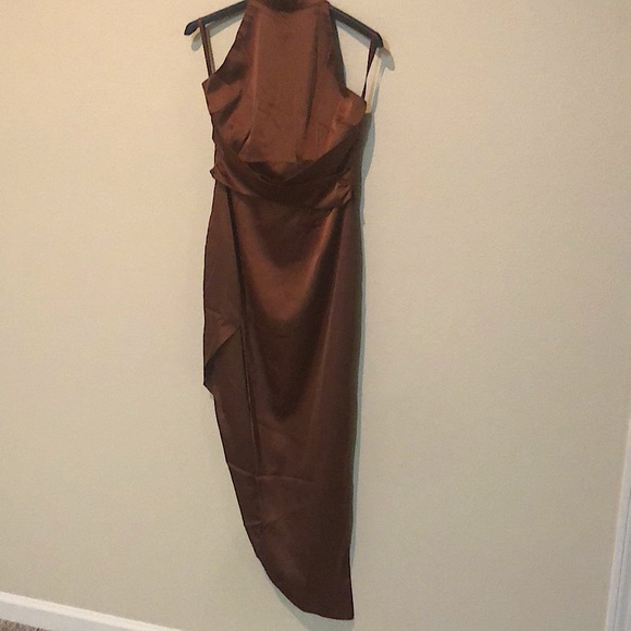 Fashion Nova Dresses & Skirts - Brown Satin Fashion Nova Spilt Dress
